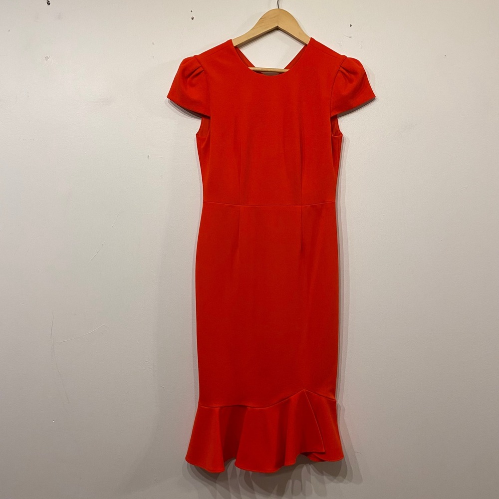 Sage Collective Red Puff Sleeve Flounce Hem Midi Sheath Dress Size 2